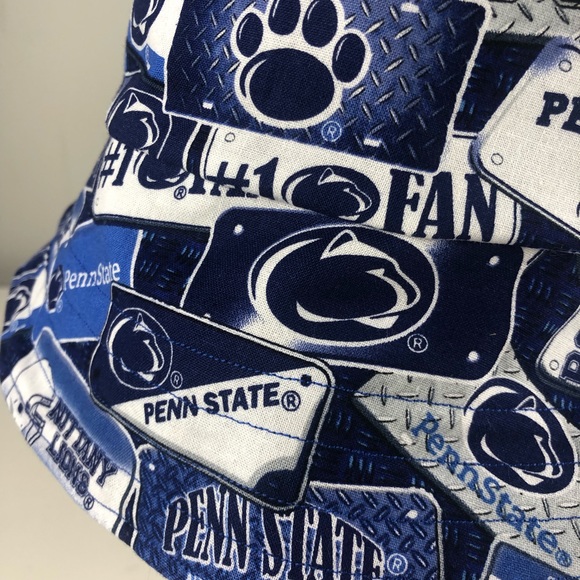 Bucket Hat Gray Denim & Penn State University Fabric New Handmade Nittany Lions - Picture 6 of 9